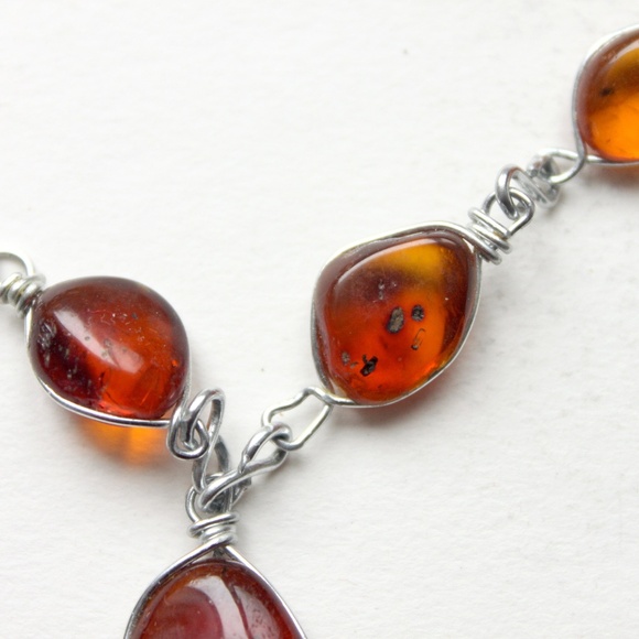 Vintage genuine amber gemstone necklace and bracelet wired set collier bracelet - Picture 12 of 13